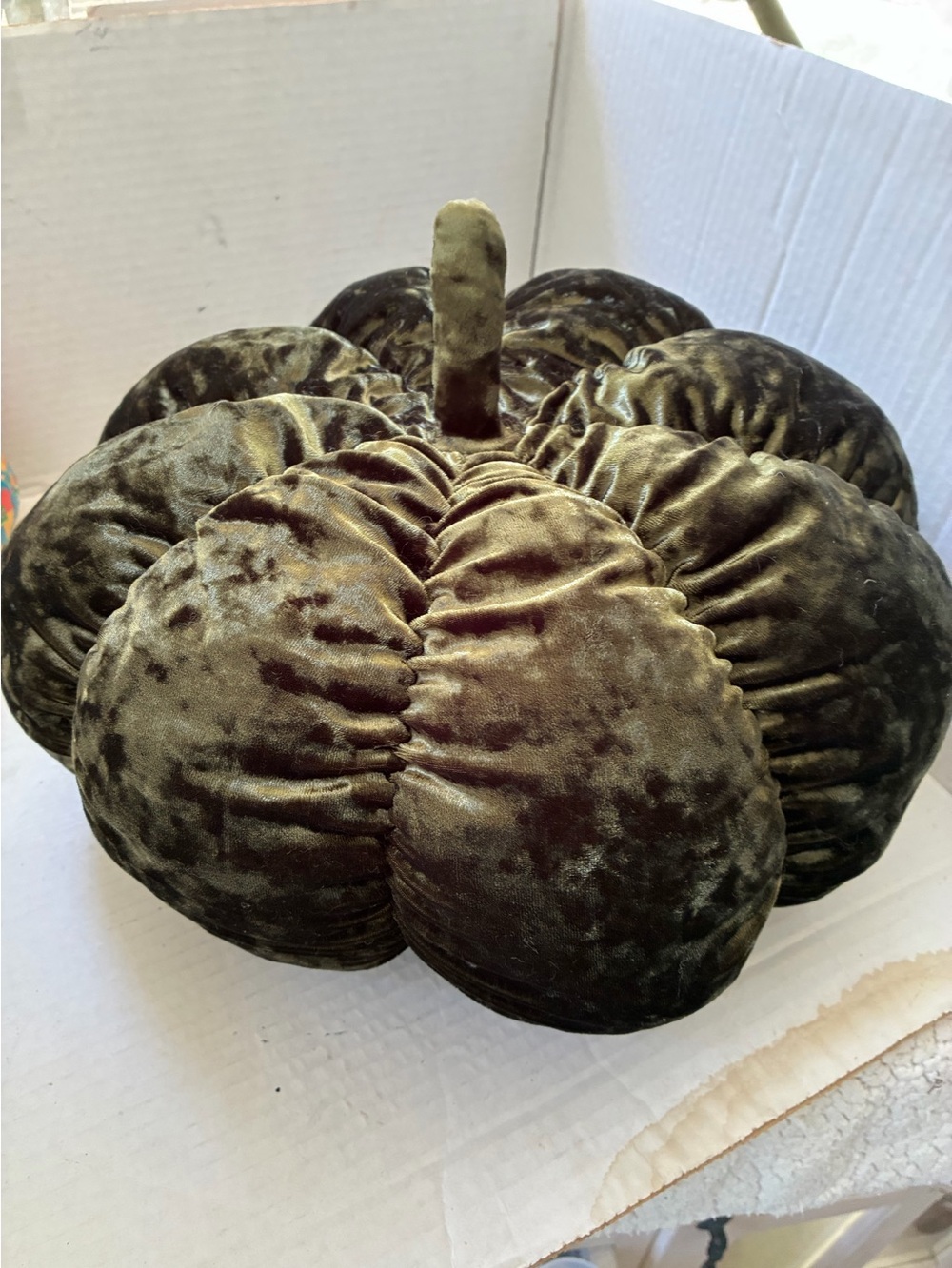 Pumpkin Shaped Green Velvet Throw Pillow New 15” By 10”